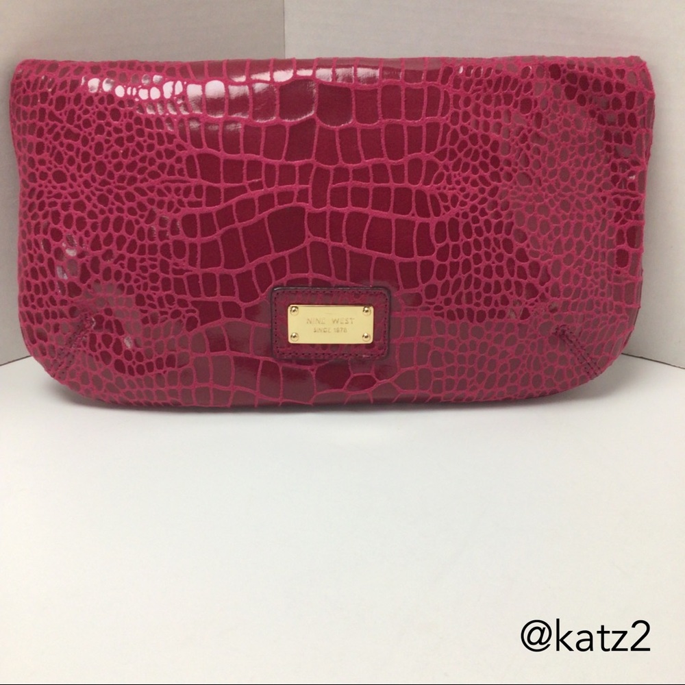 Nine West Fuschia Reptile-look Fold Em Clutch